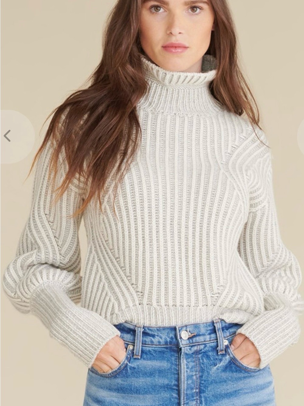 Veronica Beard Two Toned White/Grey Ribbed Turtleneck Sweater